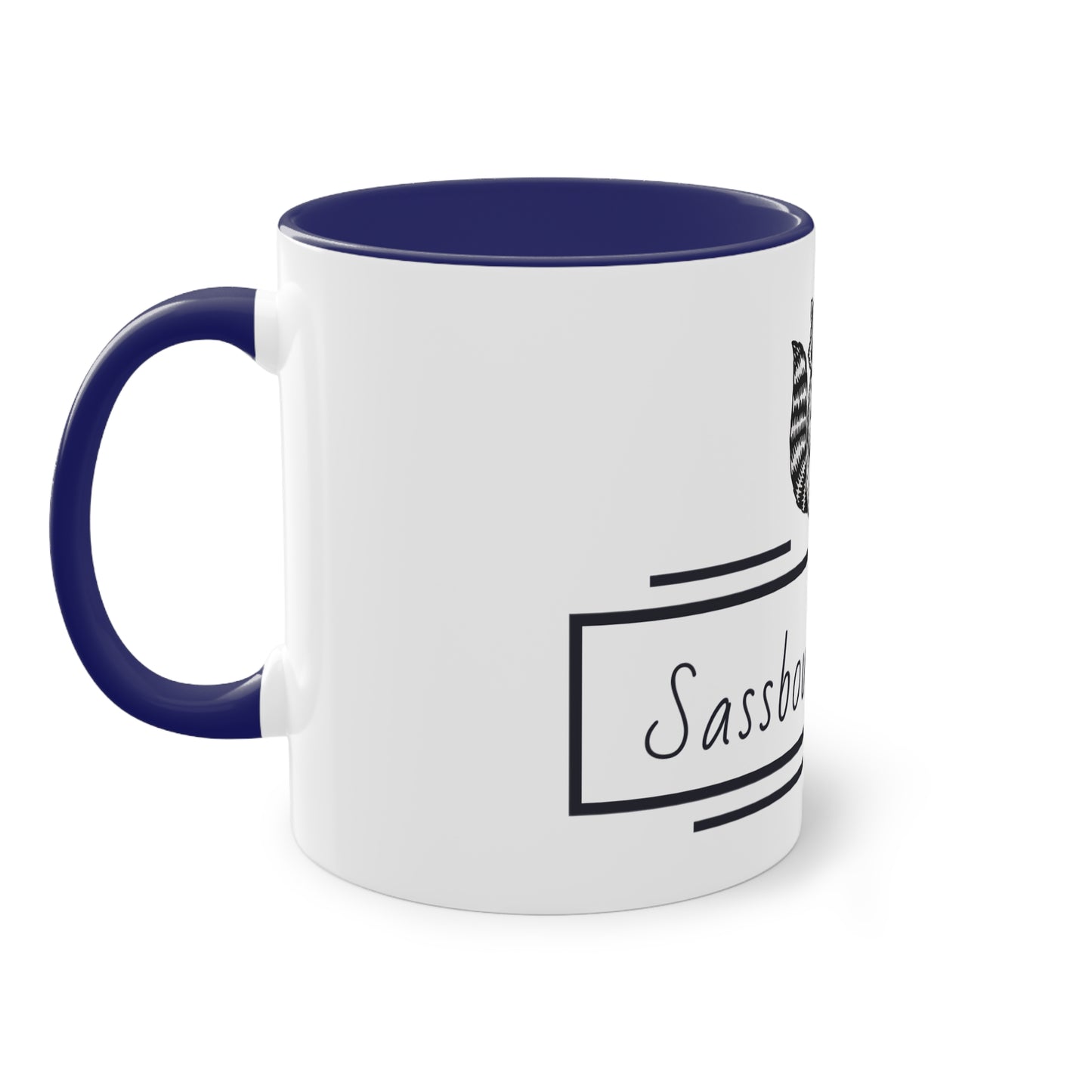 Sassbound Books Two-Tone Coffee Mug - 11oz Reading Raccoon Design
