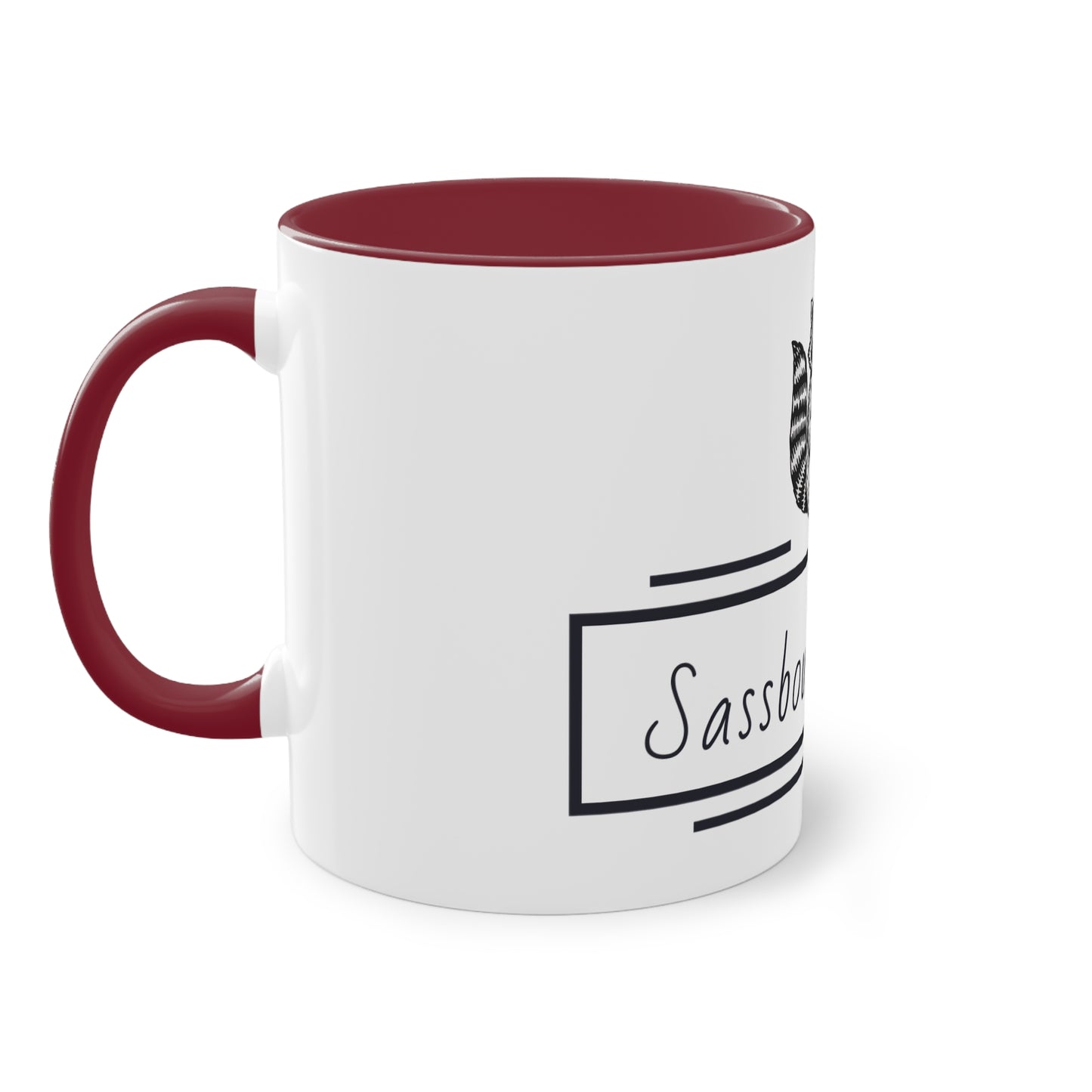 Sassbound Books Two-Tone Coffee Mug - 11oz Reading Raccoon Design