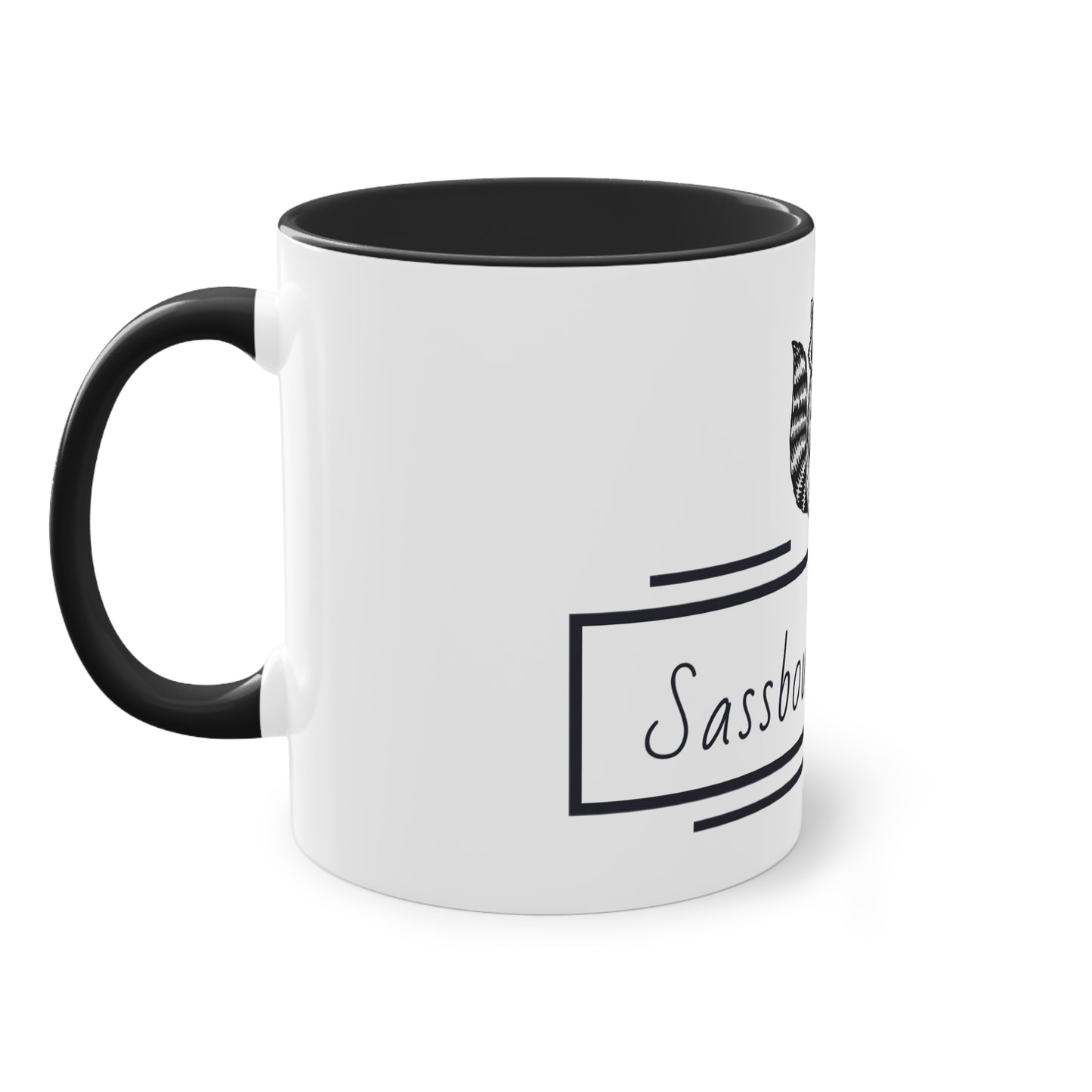 Sassbound Books Two-Tone Coffee Mug - 11oz Reading Raccoon Design