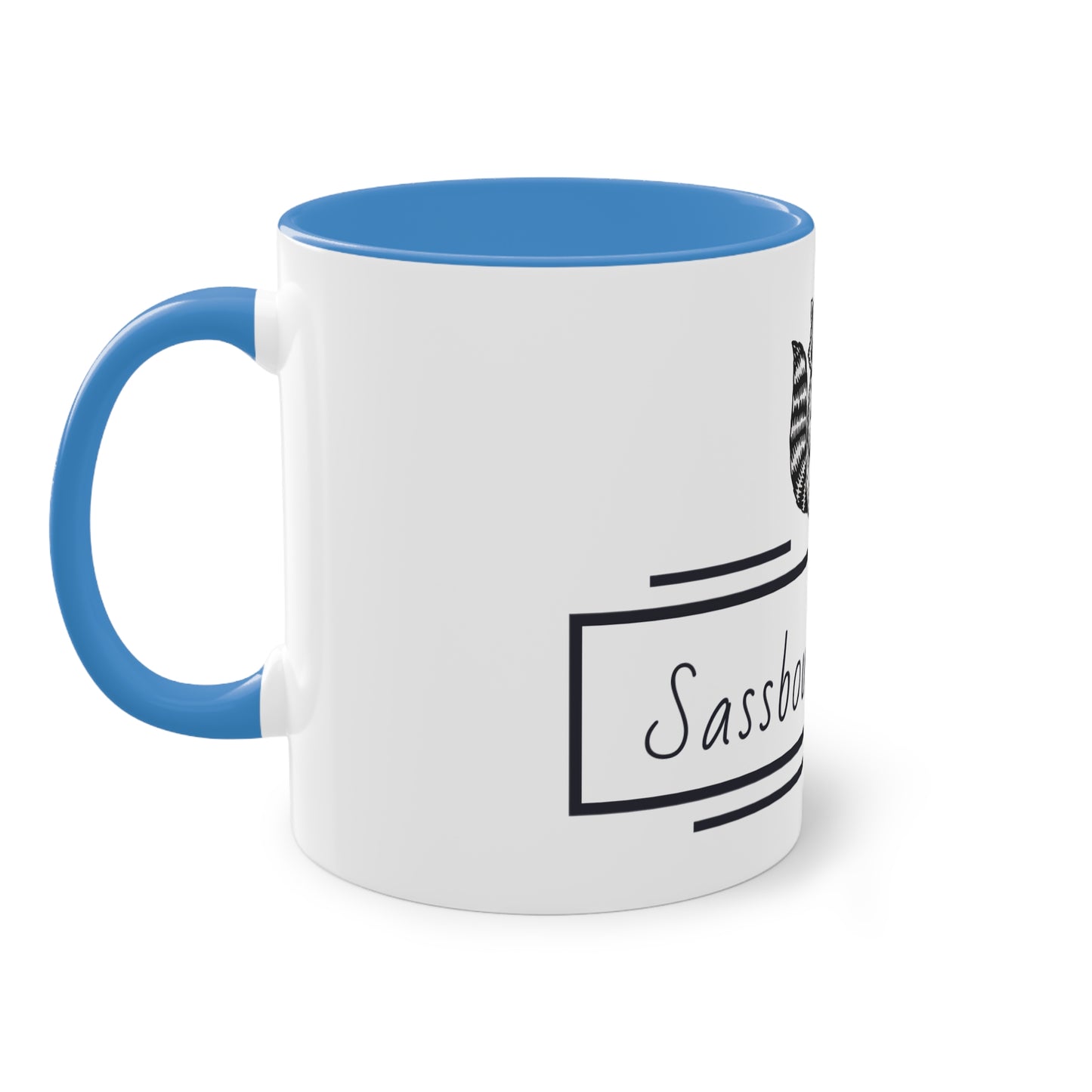 Sassbound Books Two-Tone Coffee Mug - 11oz Reading Raccoon Design