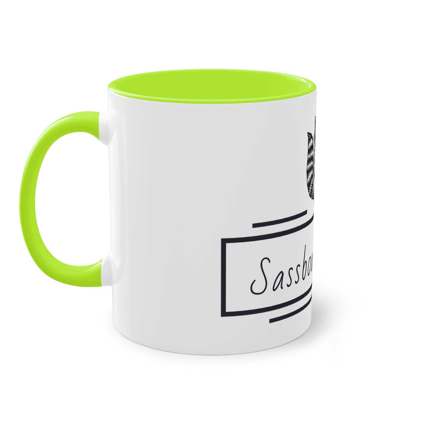 Sassbound Books Two-Tone Coffee Mug - 11oz Reading Raccoon Design