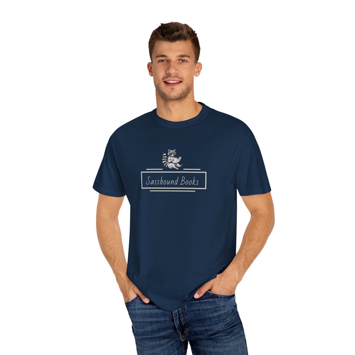 Sassbound Books Unisex T-shirt w/ White Logo - Perfect for Cat Lovers and Bookworms